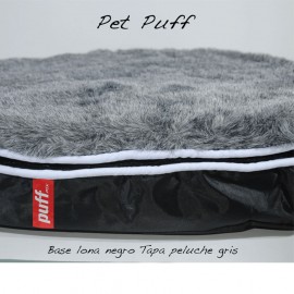 Pet Puff Mini: Base Lona Negro Peluche Gris - Envío Gratuito